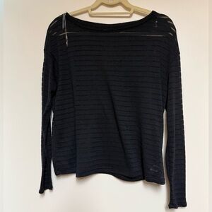 Black Sheer Striped Long Sleeve Top